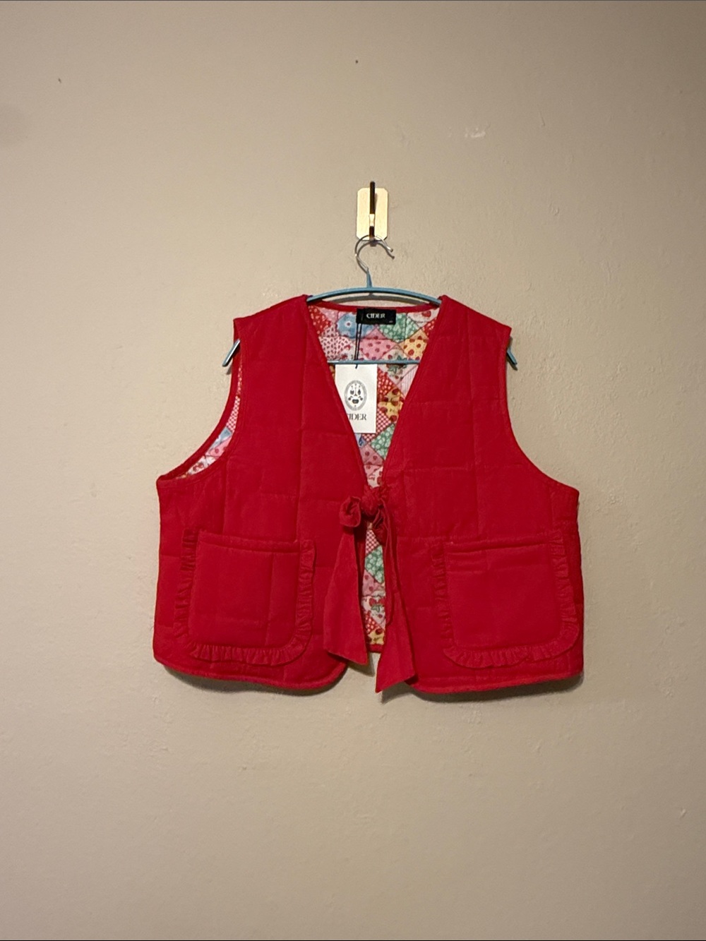 Cider Women's Berry Patch‎ Red Quilt Vest Size 1XL Cottage Core Teacher NWT